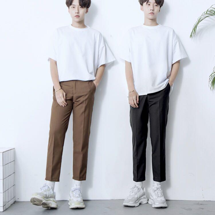 Straight Cut Korean Casual Pants, Men's 