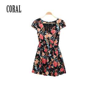 FOREVER 21 ORIGINAL MINI DRESS MOTIF PATTERN BUNGA CORAL