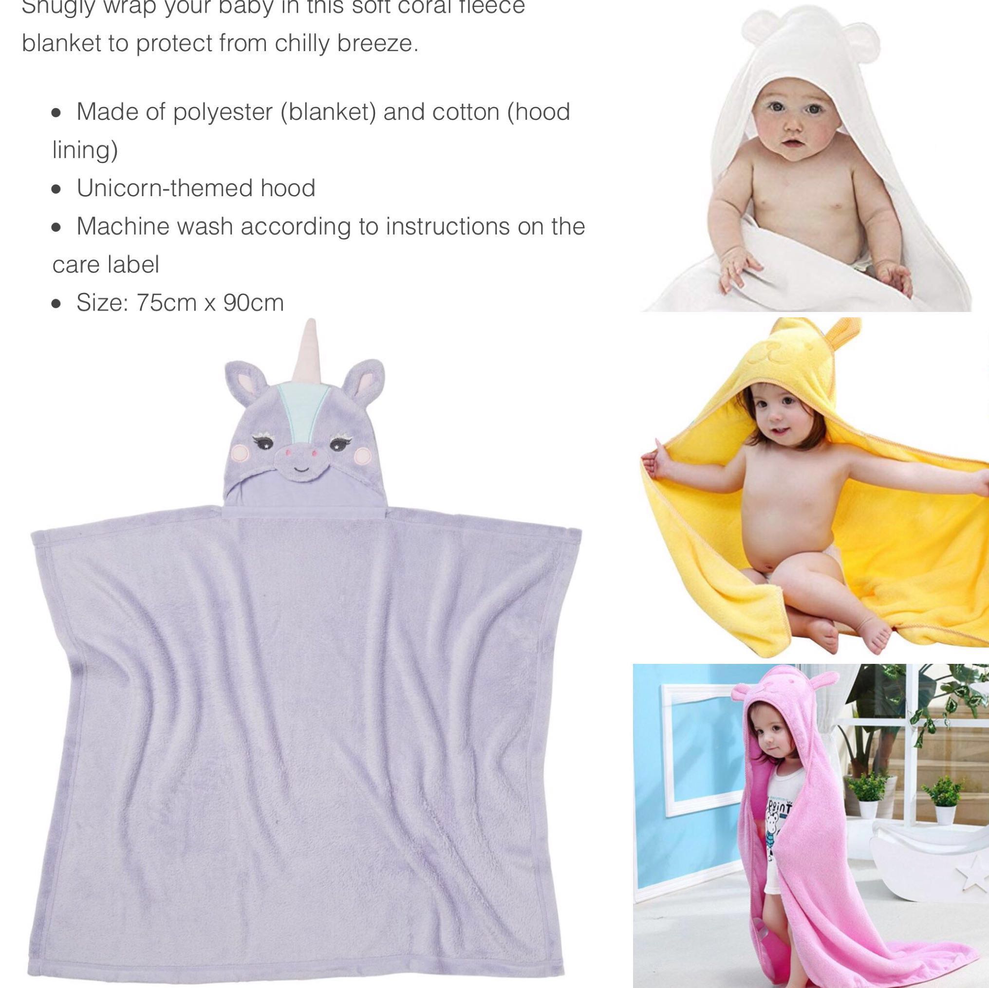 Baby Toddler Purple Unicorn Hooded Coral Fleece Blanket Towel
