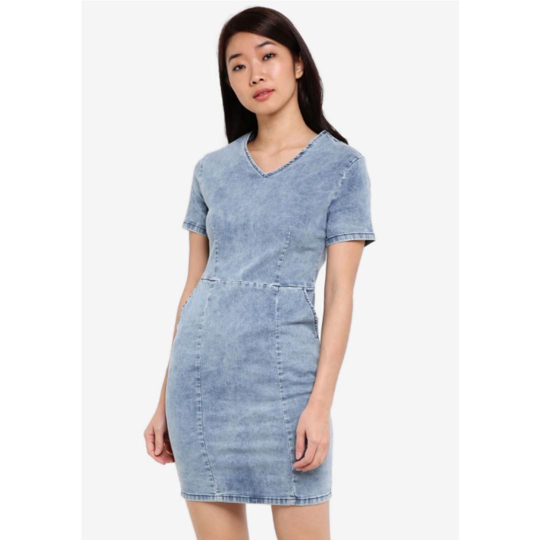 v neck denim dress