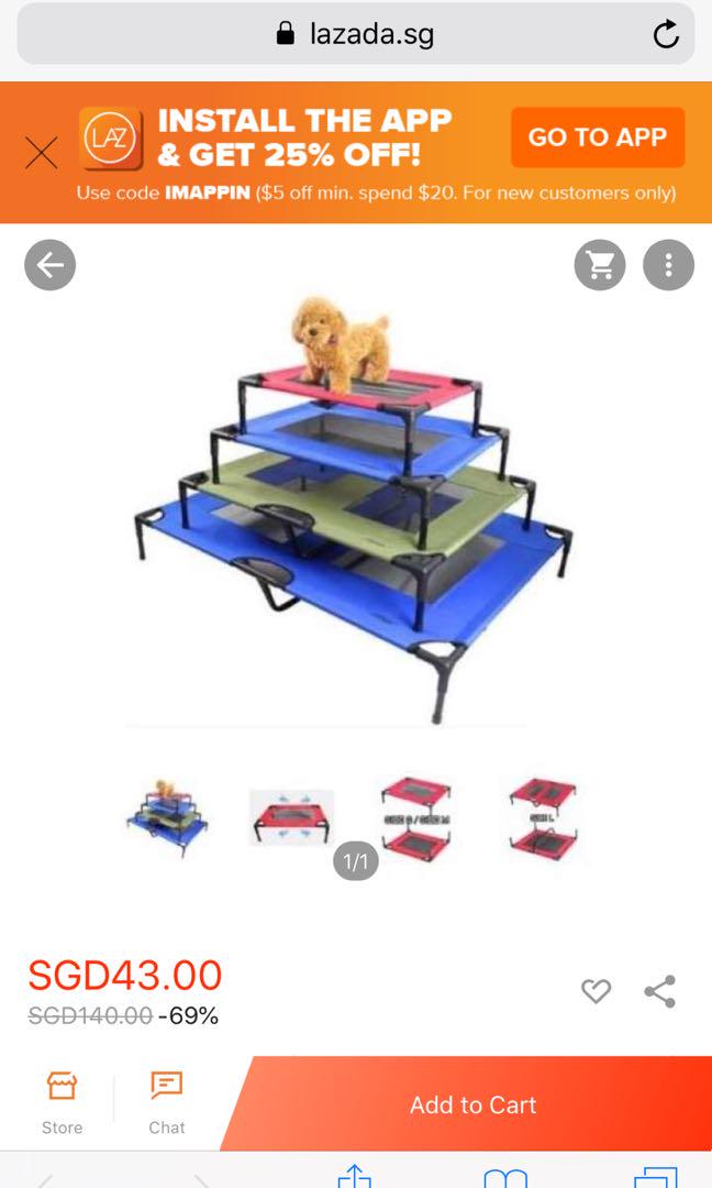 Elevated bed cot/ bed frame (Category: Homes & Other Pet Accessories) located in Singapore. Submitted by chriz_88 (Listing ID 182148162, Image 1). Description: Bought the wrong size .
