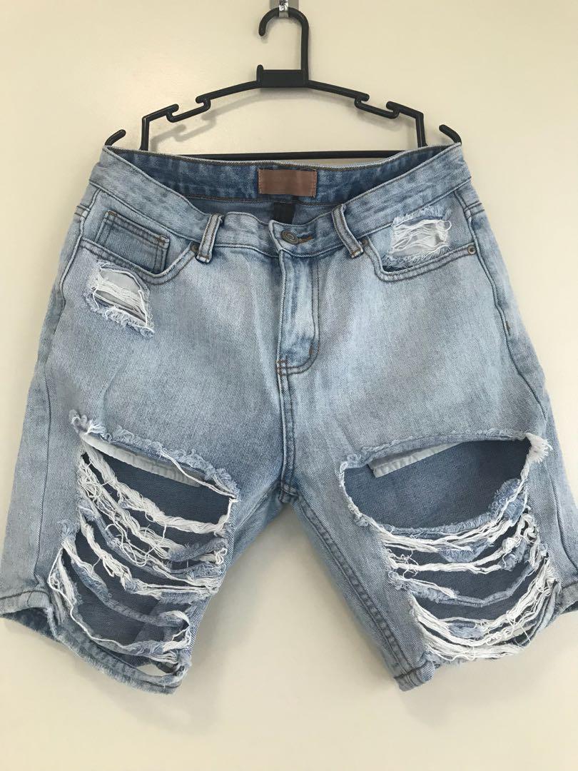 Tattered shorts mens top