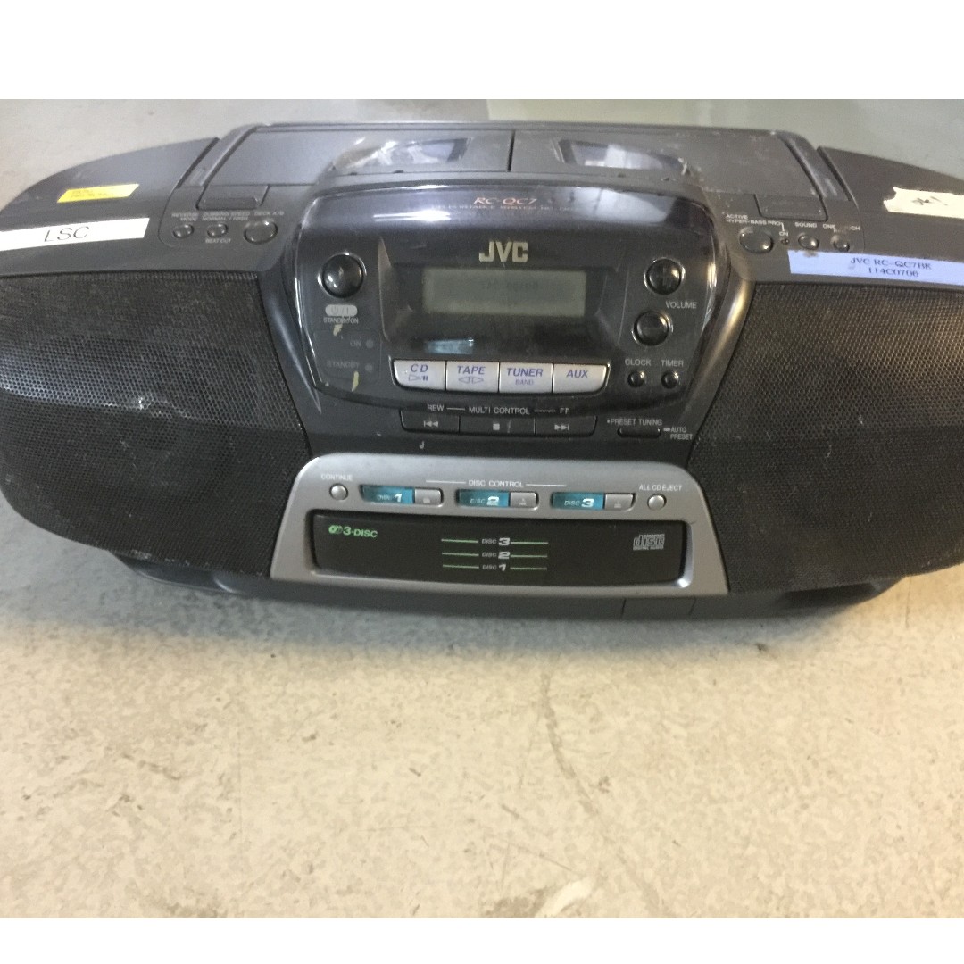 JVC RCQC7BK Portable CD Player Radio Tuner Dual Deck Cassette Recorder