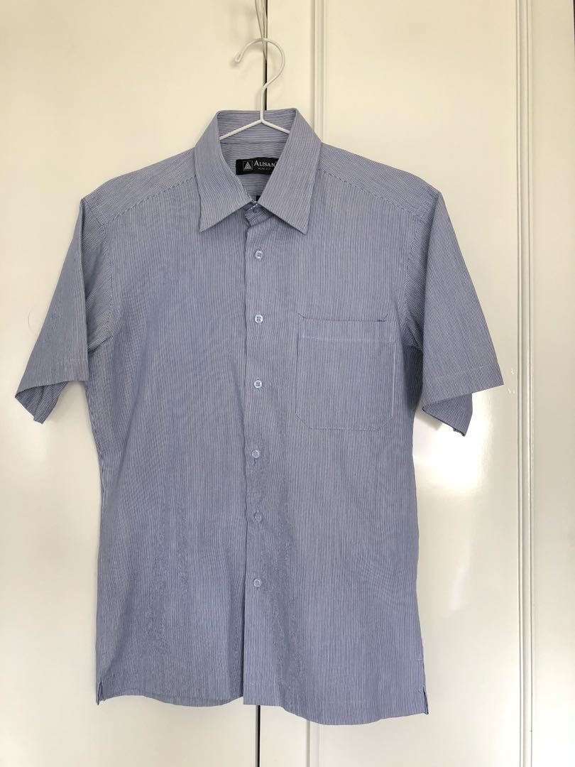 Kemeja Pendek Alisan Salur Biru Fesyen Pria Pakaian Di Carousell