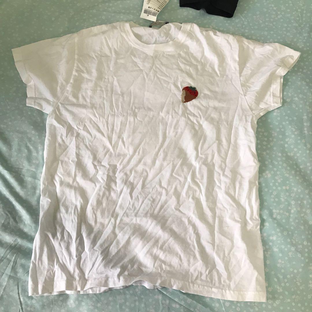 Nwt Brandy Melville Strawberry Embroidered Tee Women S Fashion