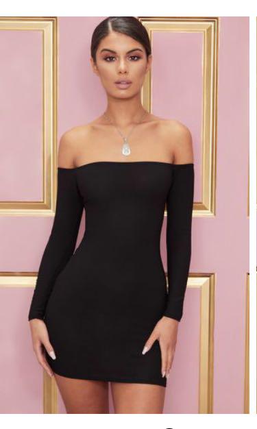 Pretty little thing black off the shoulder dress new arrivals