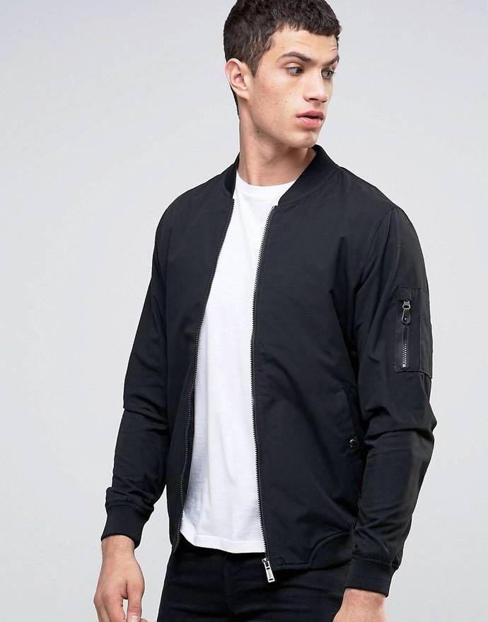 Pull and bear black bomber clearance jacket
