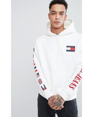 tommy hilfiger red hoodie with flags