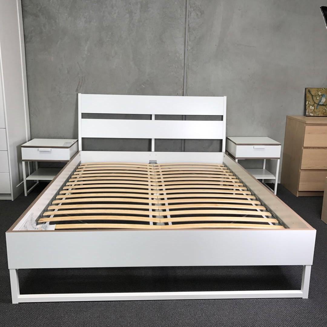 IKEA TRYSIL Bed frame, white, light grey with slats, Furniture & Home