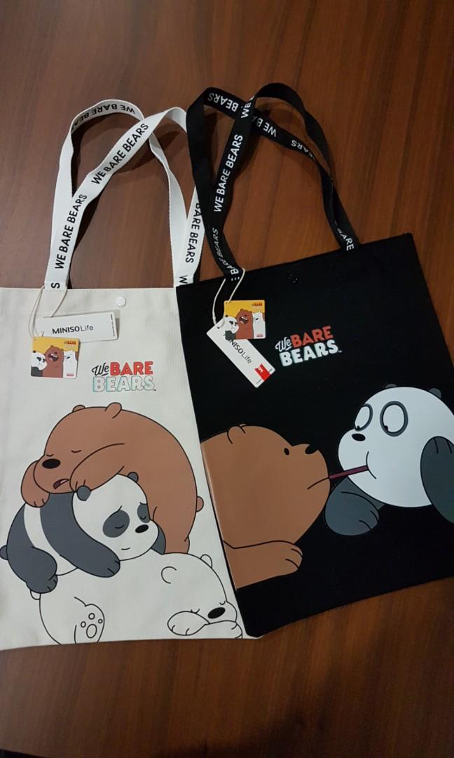 We Bare Bears Canvas Tote Bag Miniso Women s Fashion Bags Wallets Tote Bags on Carousell
