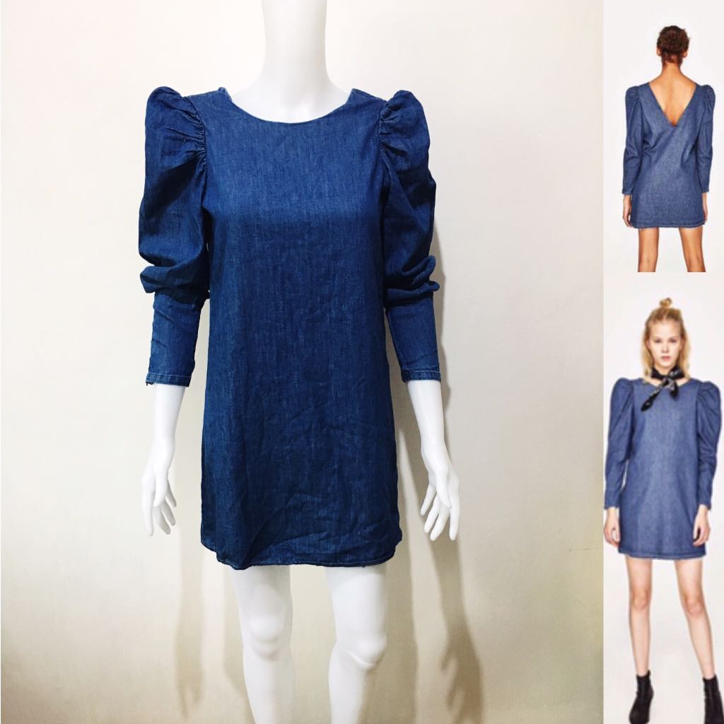 zara denim puff sleeve dress