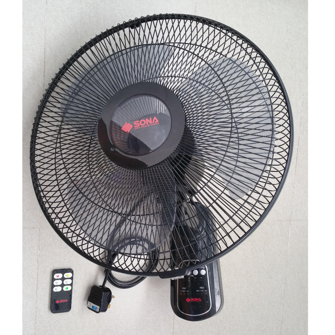 16" Sona Wall Fan With Remote Control, Very New Condition $49