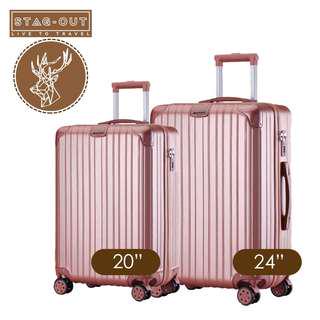 [Stag-Out] Amirates Premium Glossy 2in1 ABS+PC Luggage Set Bag Suitcase +Bag Hanger(Rose Gold)