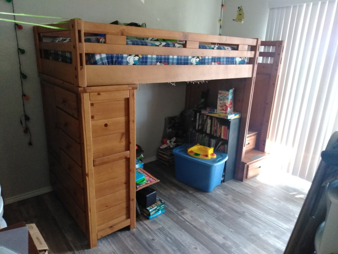 2 Matresses And Bunk Bed With Built In Dresser Storage Furniture