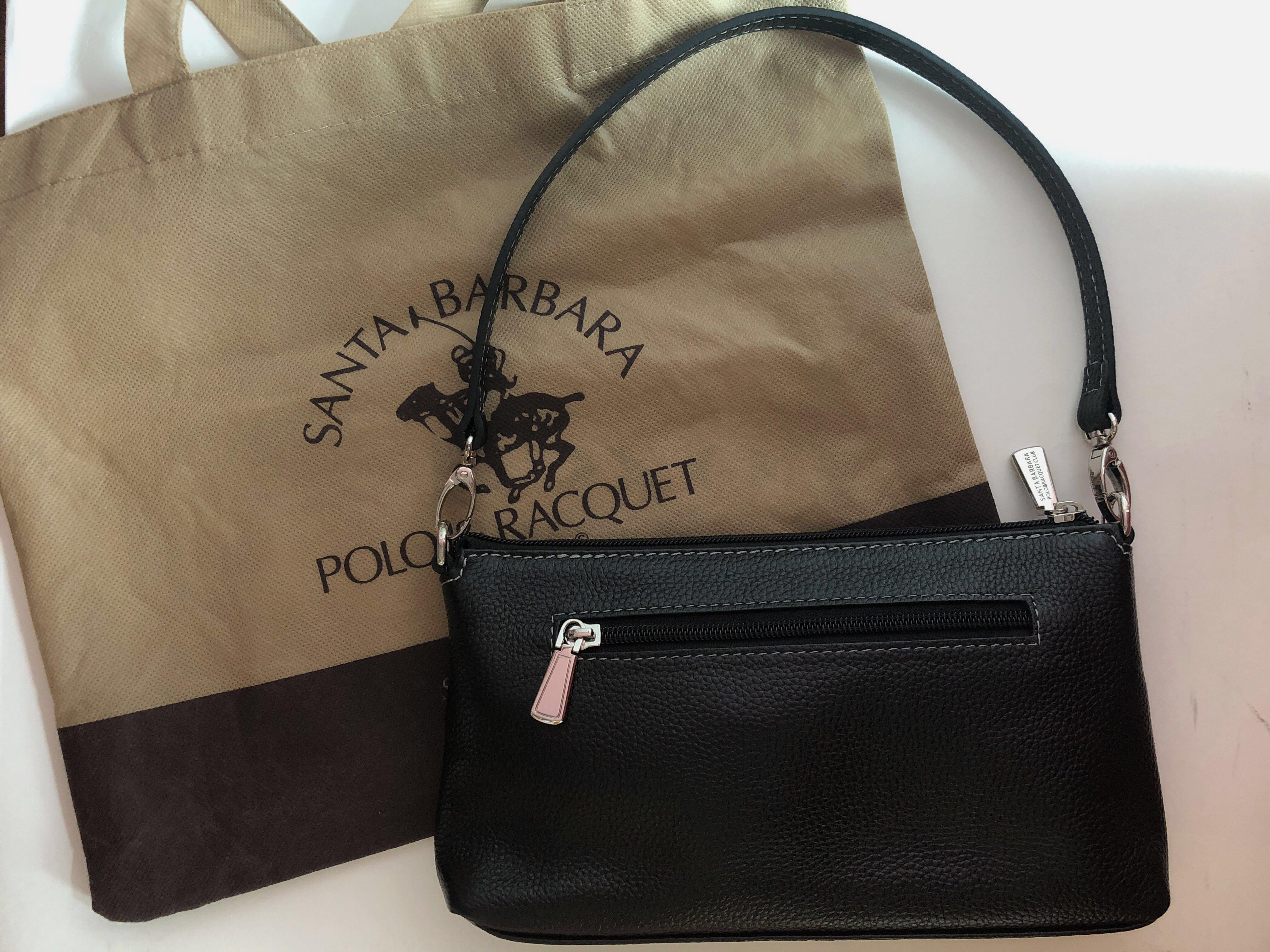 Santa Barbara Polo Racquet Club Black Leather Handbag Authentic