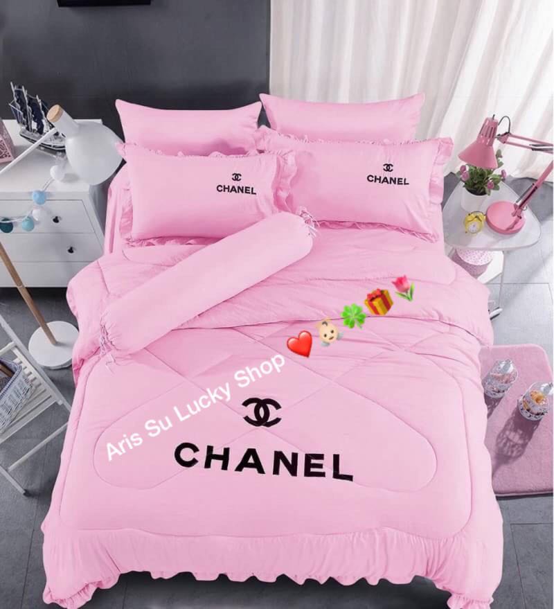 Dark PinkGray Chanel Bedding Set  KIAS HOME DECOR