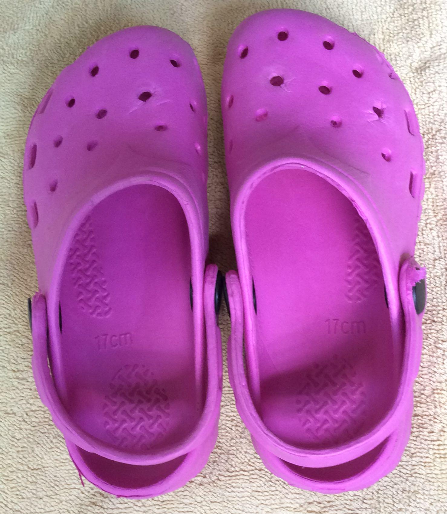 yellow and pink crocs