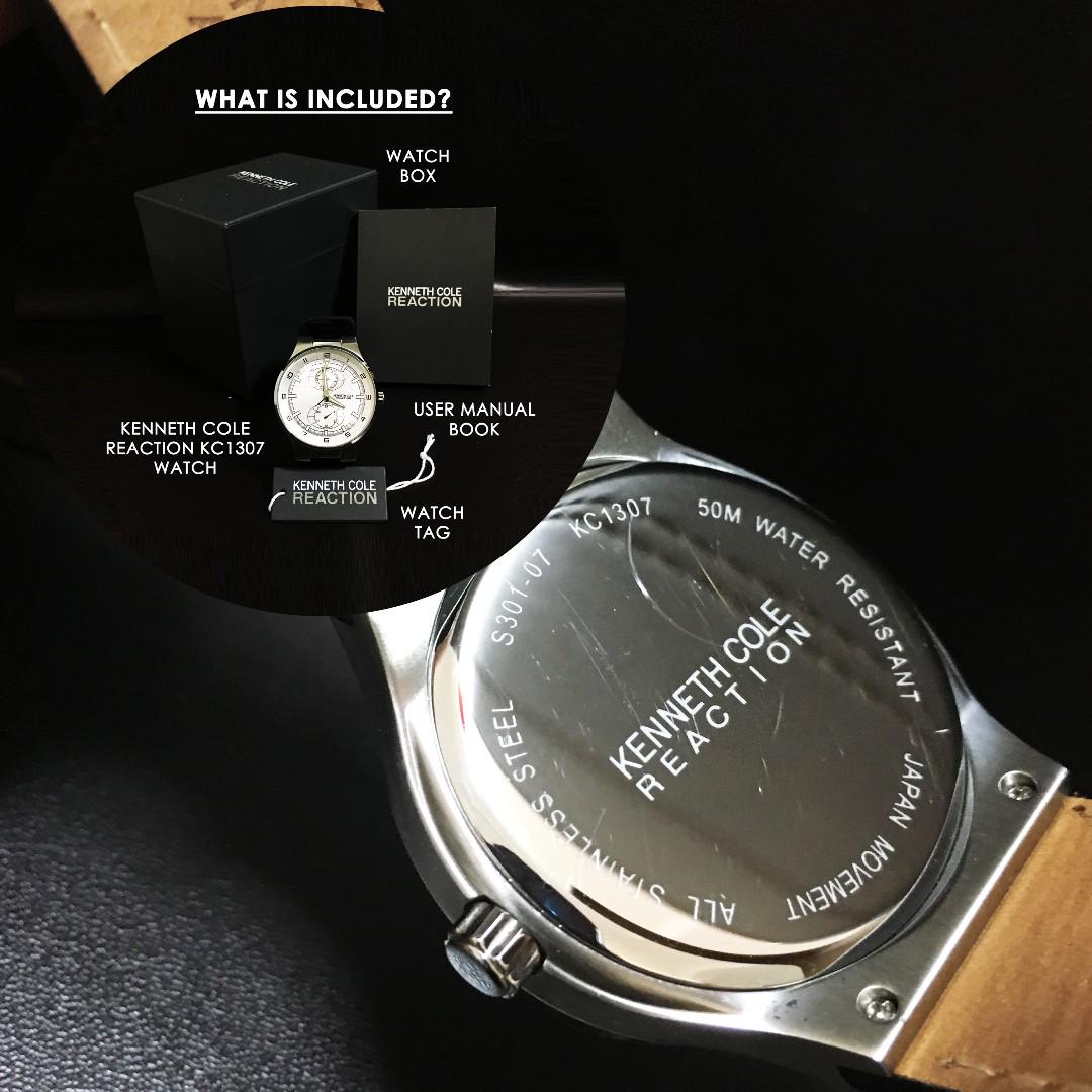 Kenneth Cole Reaction Leather Strap Silver Dial Men s Watch KC1307