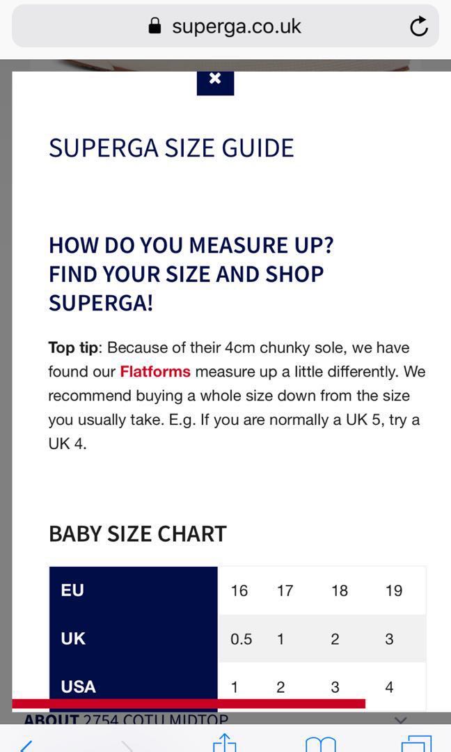 Superga Baby Size Chart
