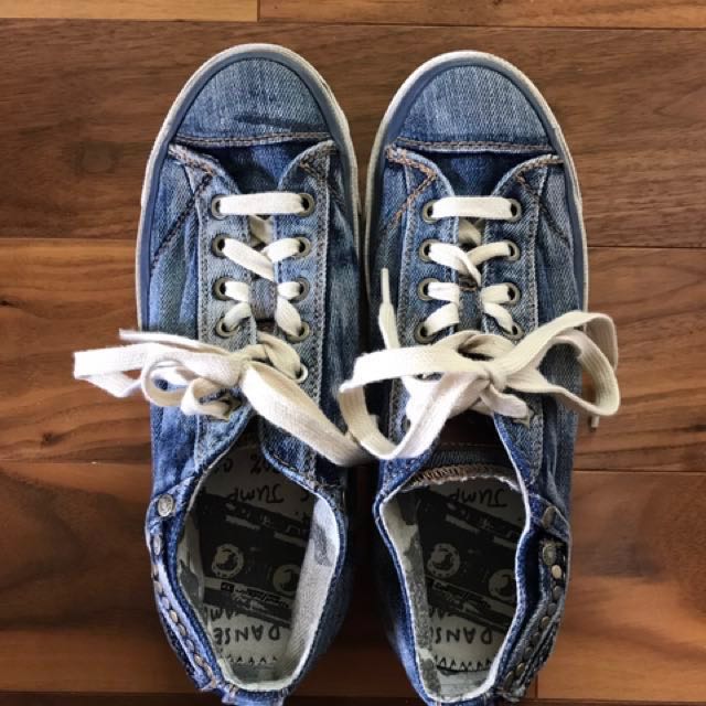 Diesel denim style sneakers with metal rivets Women s Fashion Shoes on Carousell