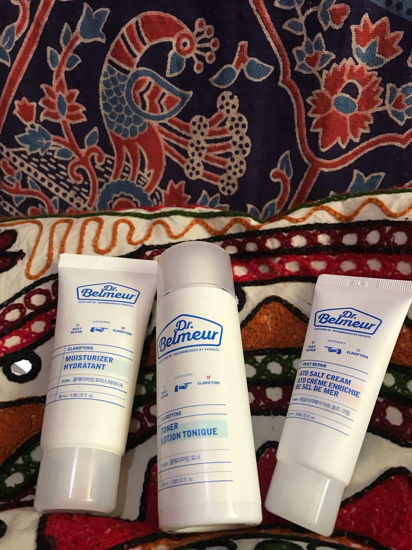 DR BELMEUR SKIN CARE ROUTINE (Category: Face Care) located in Paranaque City. Submitted by earaa (Listing ID 182355122, Image 1). Description: was a gift to me tho alredy have my skin care routine huhu, super nice!! All 3 for 400, super steal cos it retails at around 2k!! Toner, moisturiser and ato salt cream. Used twice lang to try :(( .