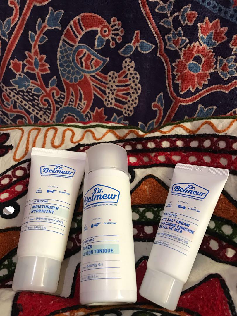 DR BELMEUR SKIN CARE ROUTINE (Category: Face Care) located in Paranaque City. Submitted by earaa (Listing ID 182355122, Image 2). Description: was a gift to me tho alredy have my skin care routine huhu, super nice!! All 3 for 400, super steal cos it retails at around 2k!! Toner, moisturiser and ato salt cream. Used twice lang to try :(( .
