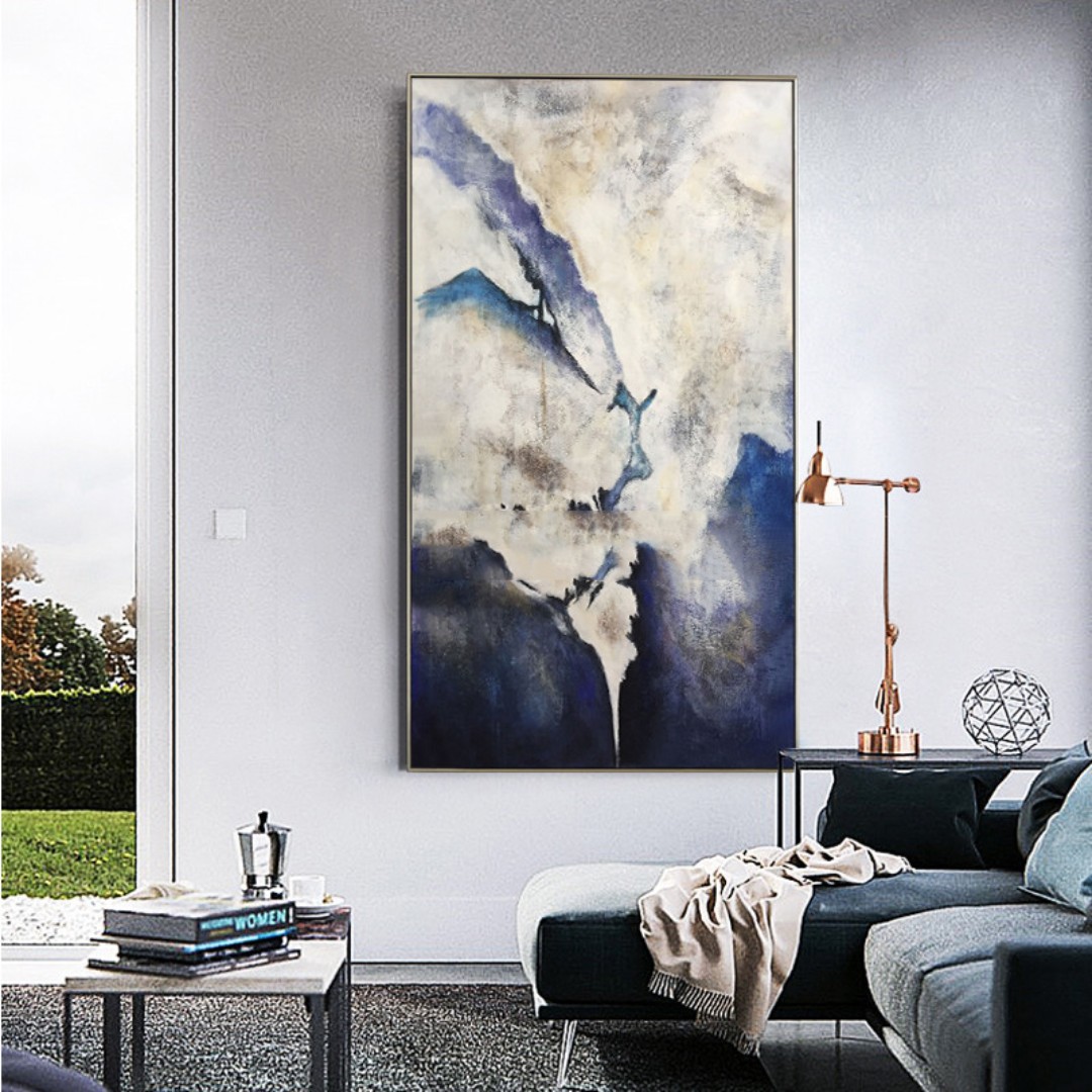 Nordic Navy Blue Abstract Acrylic Painting Wall Art Design