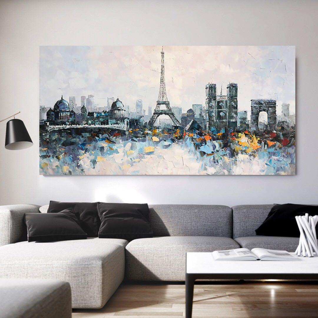 Paris Skyline Eiffel Tower Art Palette Knife Oil Painting Design