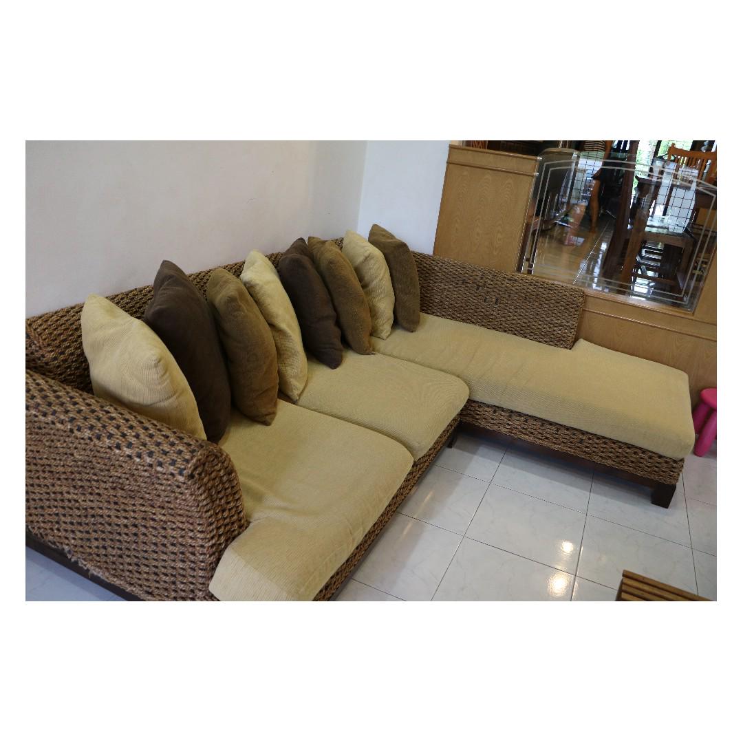 Rattan Lshape sofa set including matching pillows, Furniture & Home Living, Furniture, Sofas on