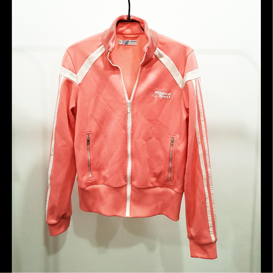 Adidas Original Vintage Track Jacket (Category: Coats, Jackets and Outerwear) located in Singapore. Submitted by amandarhling (Listing ID 182543428, Image 1). Description: Salmon pink colour. The size stated is a 40 but in my opinion its more fitting and fits a 36 (loosely) and a 38 (just nice).