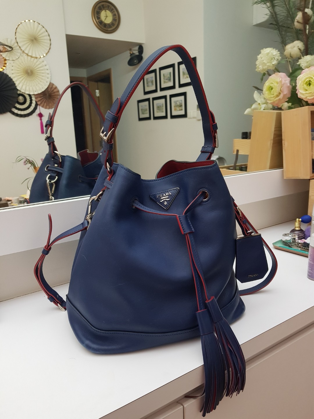 prada blue bucket bag