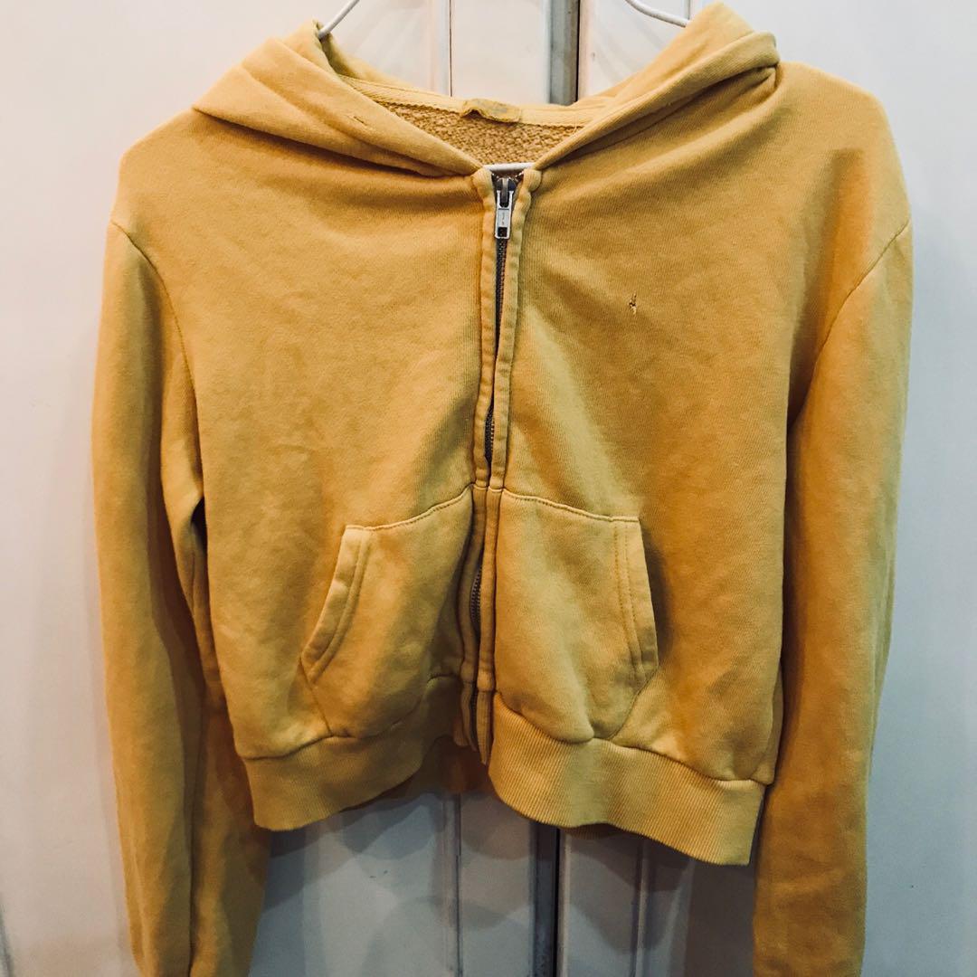 yellow cropped zip up hoodie