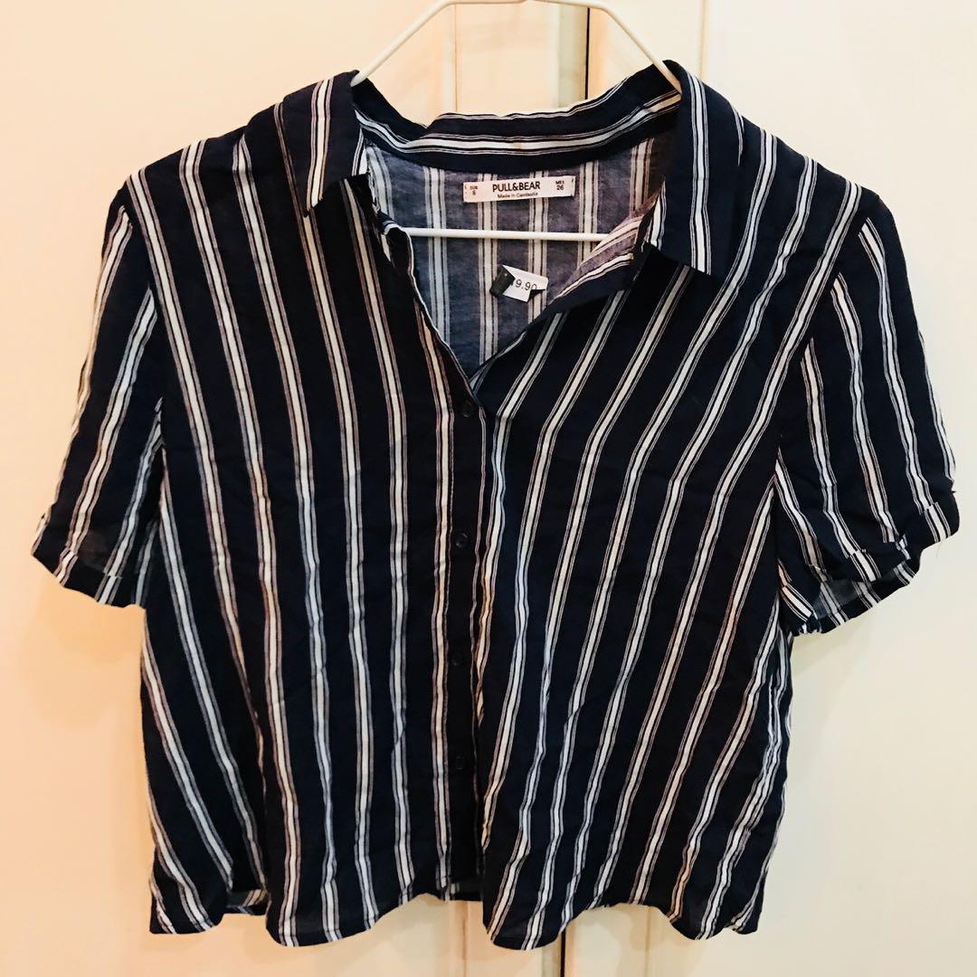 blue striped button up