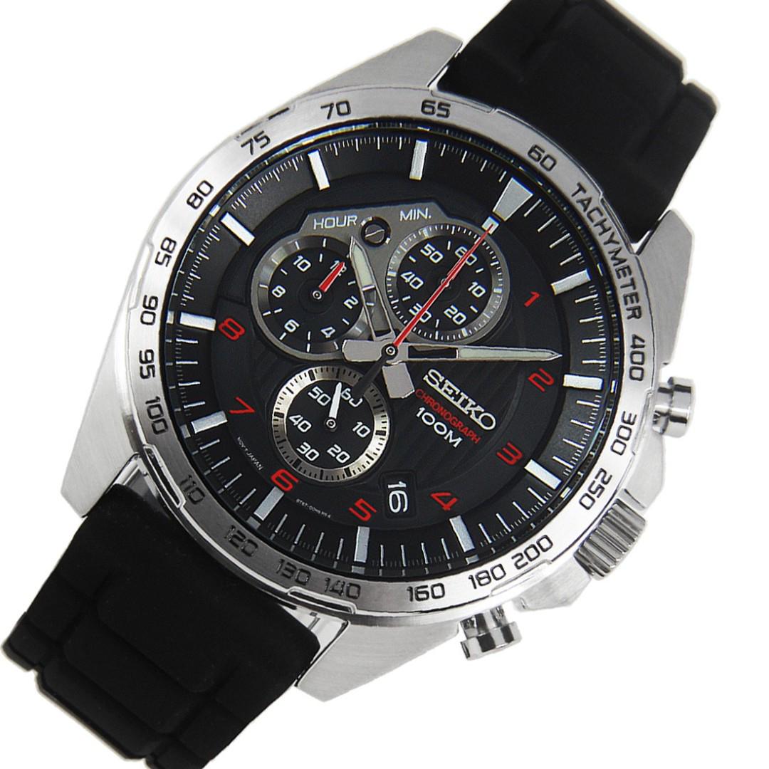 Brand New Seiko Chronograph WR100M Quartz 100 Genuine Black Dial Date