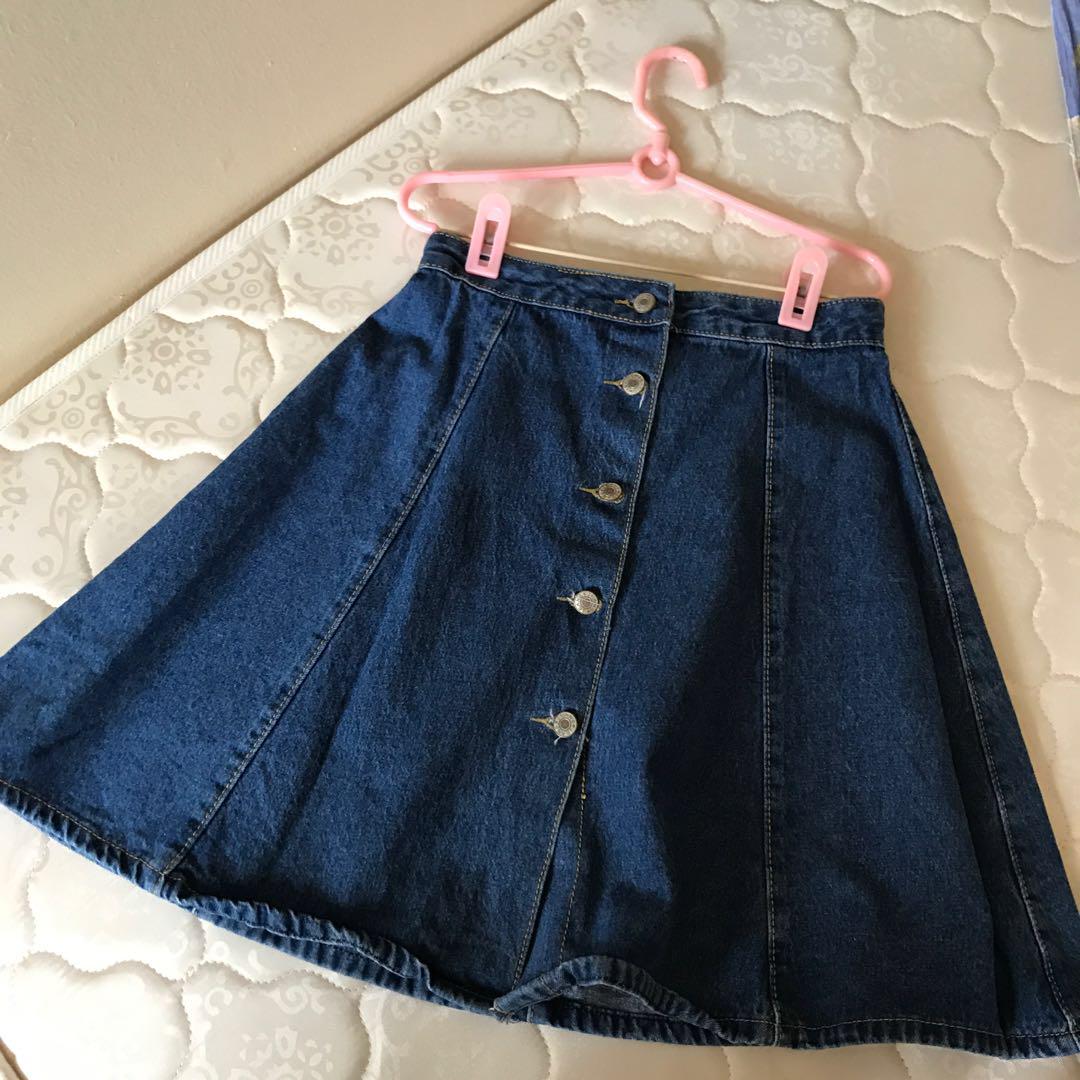 blue jean flare skirt