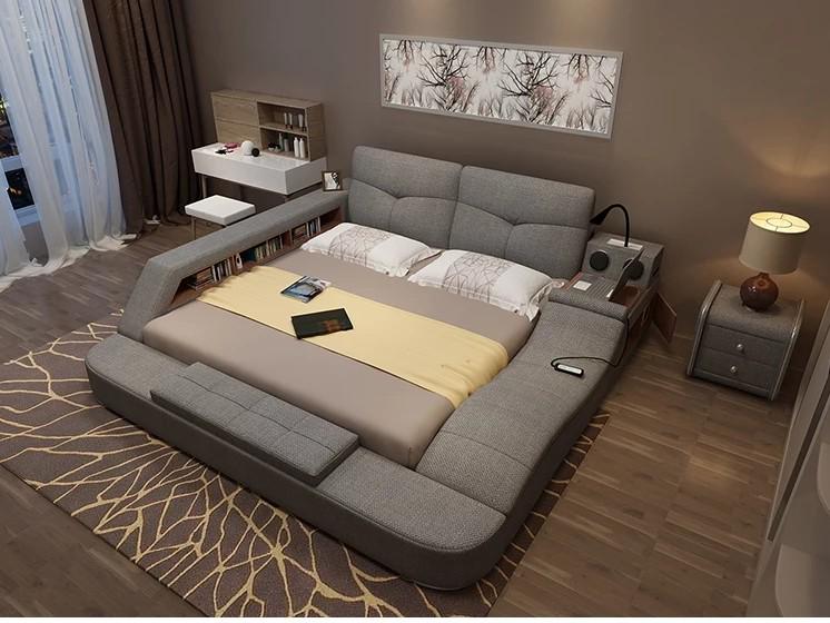 King Size Bed With Massage Music Speakers Table Storage Etc