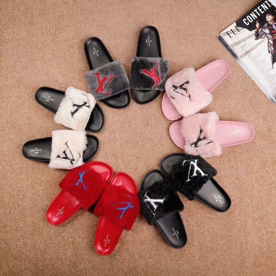 LV Brand FURRY SLIPPERS (Limited Edition), Luxury, Sneakers & Footwear on  Carousell