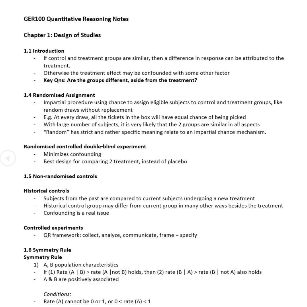 NUS GER1000 Quantitative Reasoning Notes, Hobbies & Toys, Books ...
