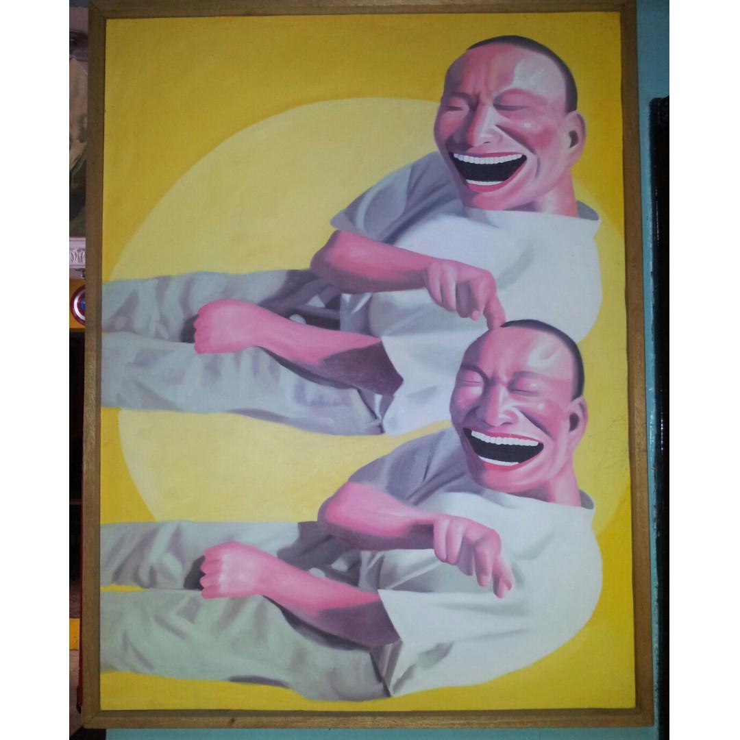 Smiley Face Painting With Wooden Frame Antiques Vintage
