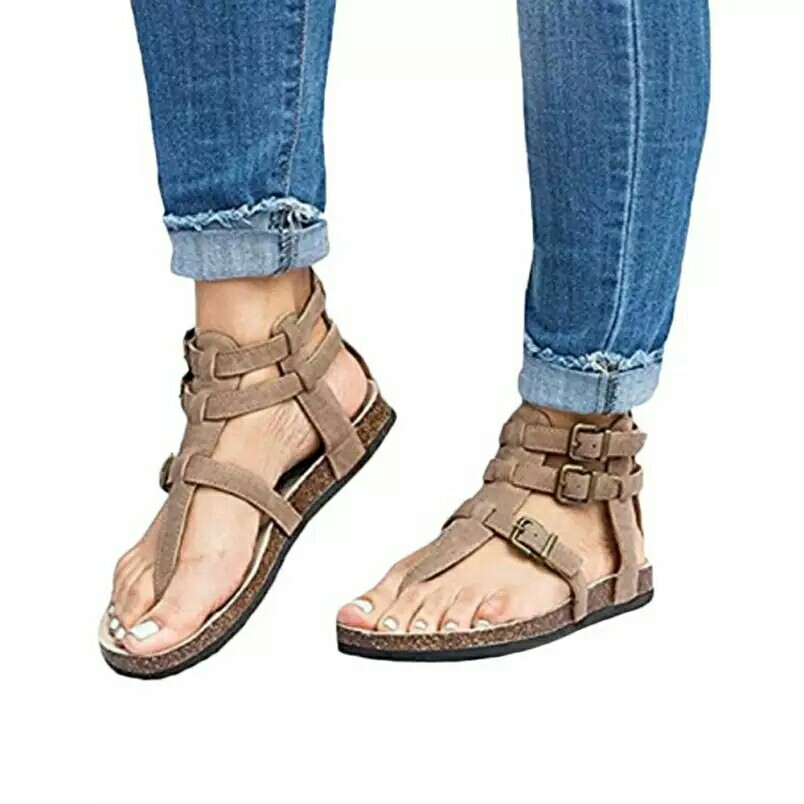 strappy buckle flat beach slippers