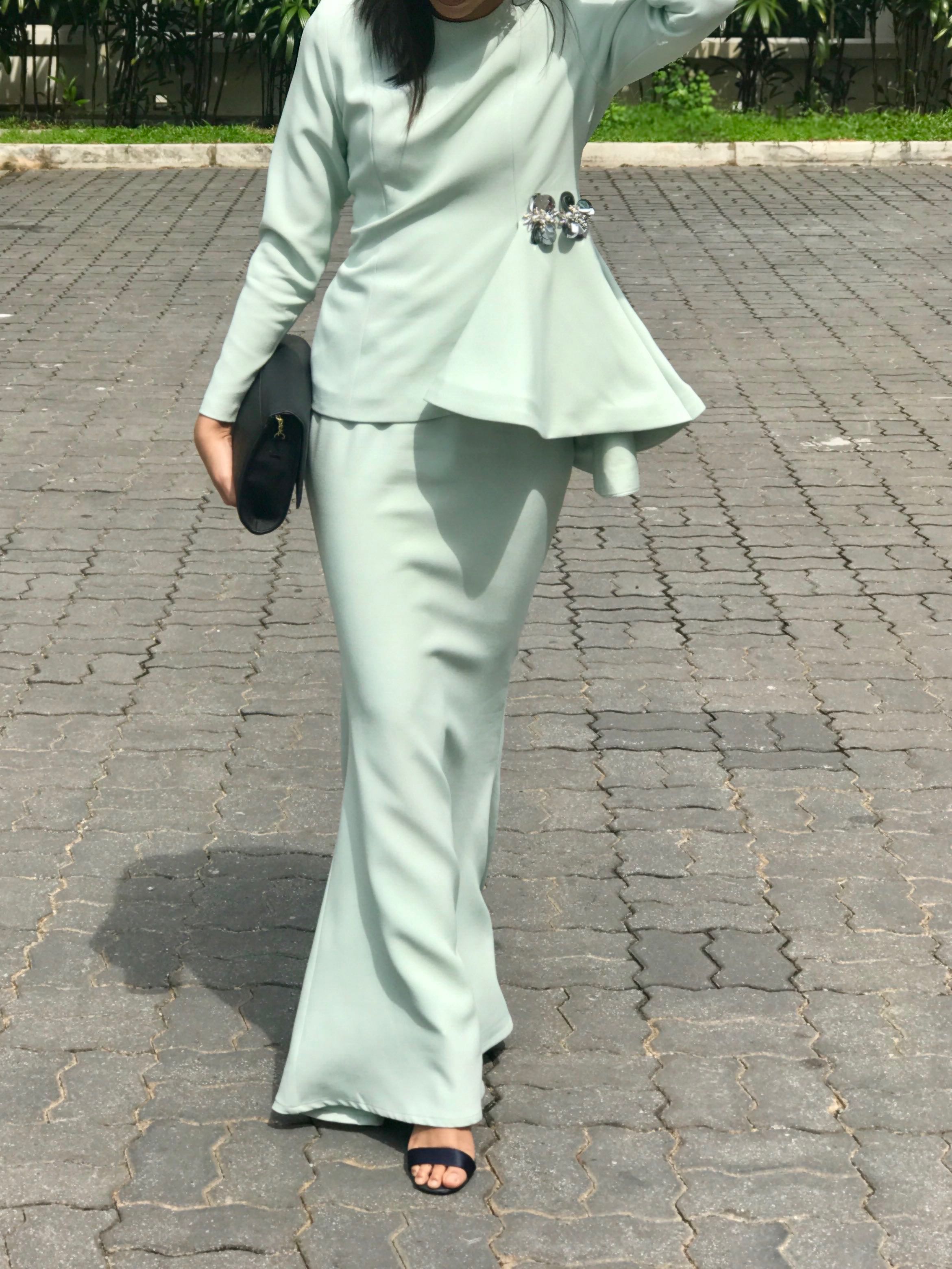 Woo Fiziwoo Peplum Kurung Light Mint Green Women S Fashion Dresses Sets Traditional Ethnic Wear On Carousell