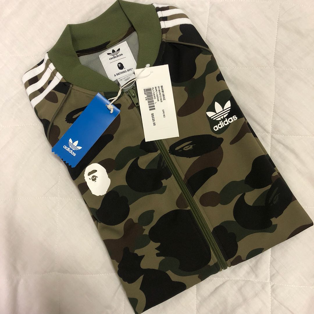 WTS BAPE x ADIDAS GREEN CAMO L TRACK JACKET Men s Fashion Coats Jackets and Outerwear on Carousell