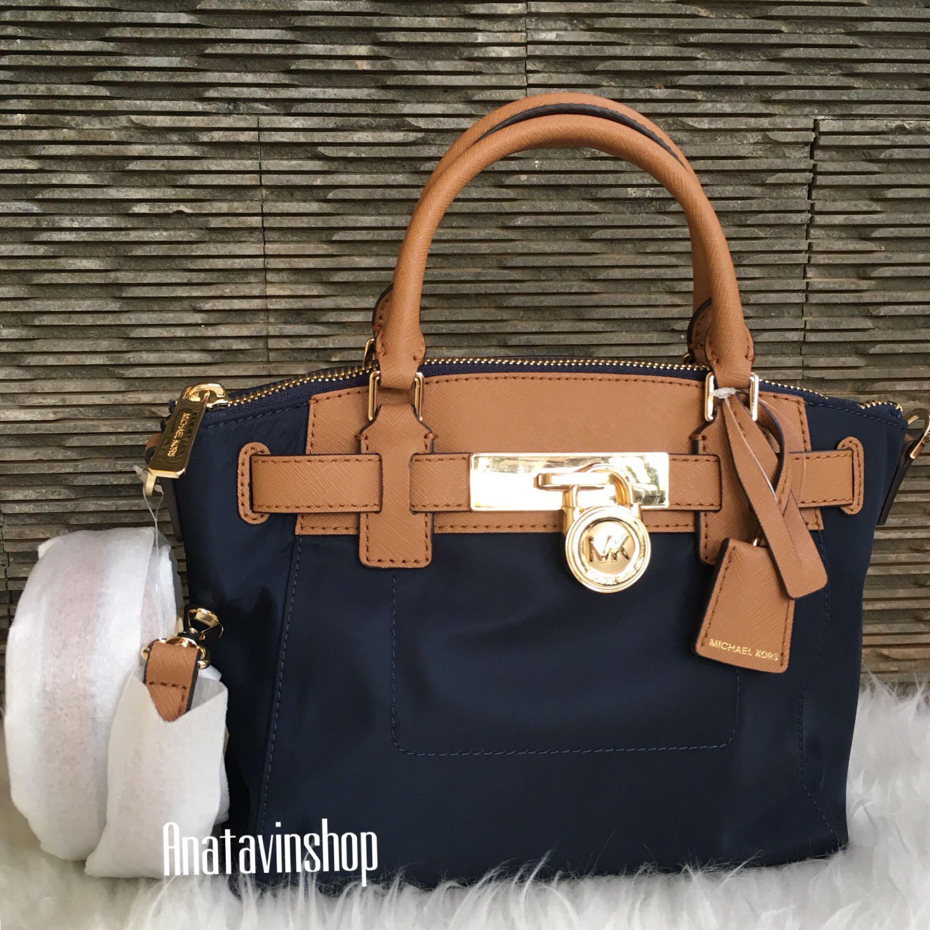 Authentic Nwt Michael Kors Hamilton Nylon Navy Acorn