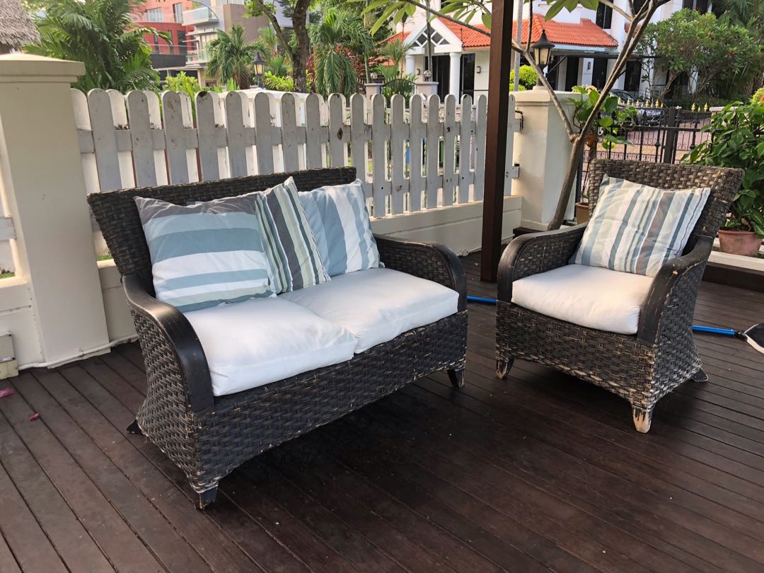 Outdoor lounge set timber & rattan, Furniture & Home Living