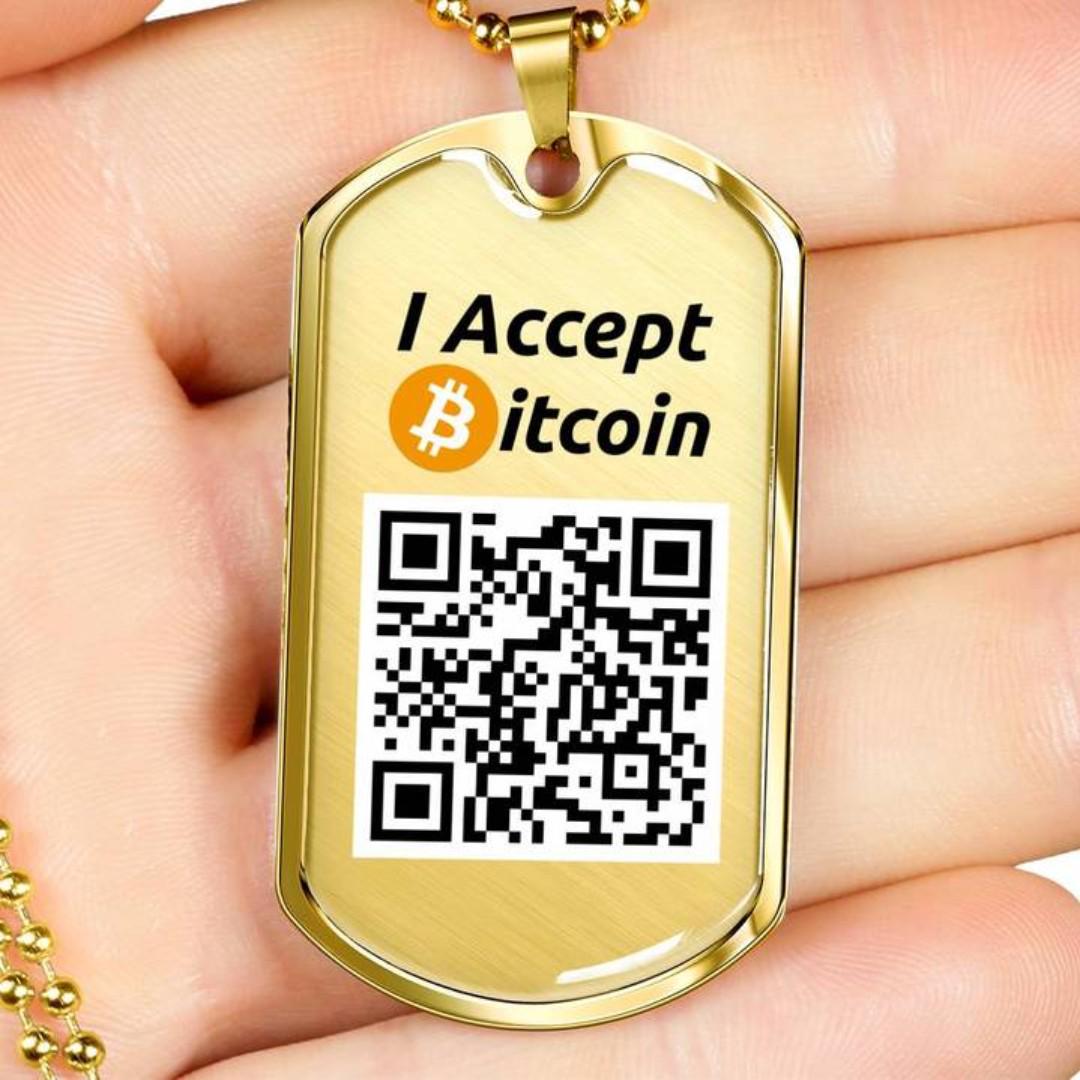 Personalized I Accept Bitcoin Qr Code Pendant Necklace Btc Luxury Dog Tag Necklace Personalized Bitcoin Necklace Bitcoin Custom Qr Code Necklace Women S Fashion Jewellery Necklaces On Carousell