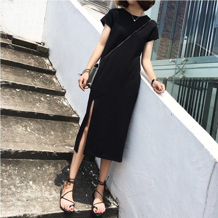 black t shirt dress midi
