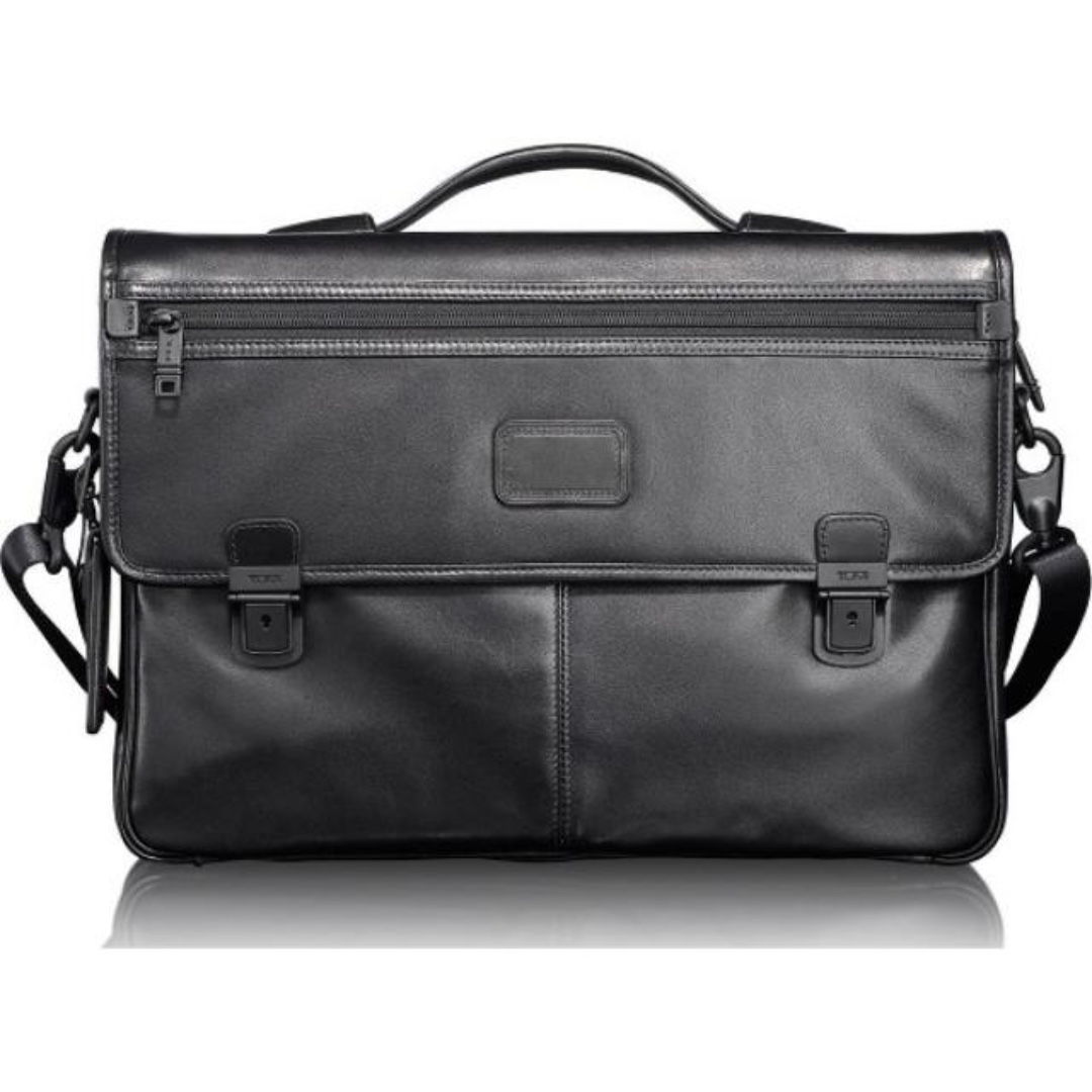 tumi alpha leather briefcase