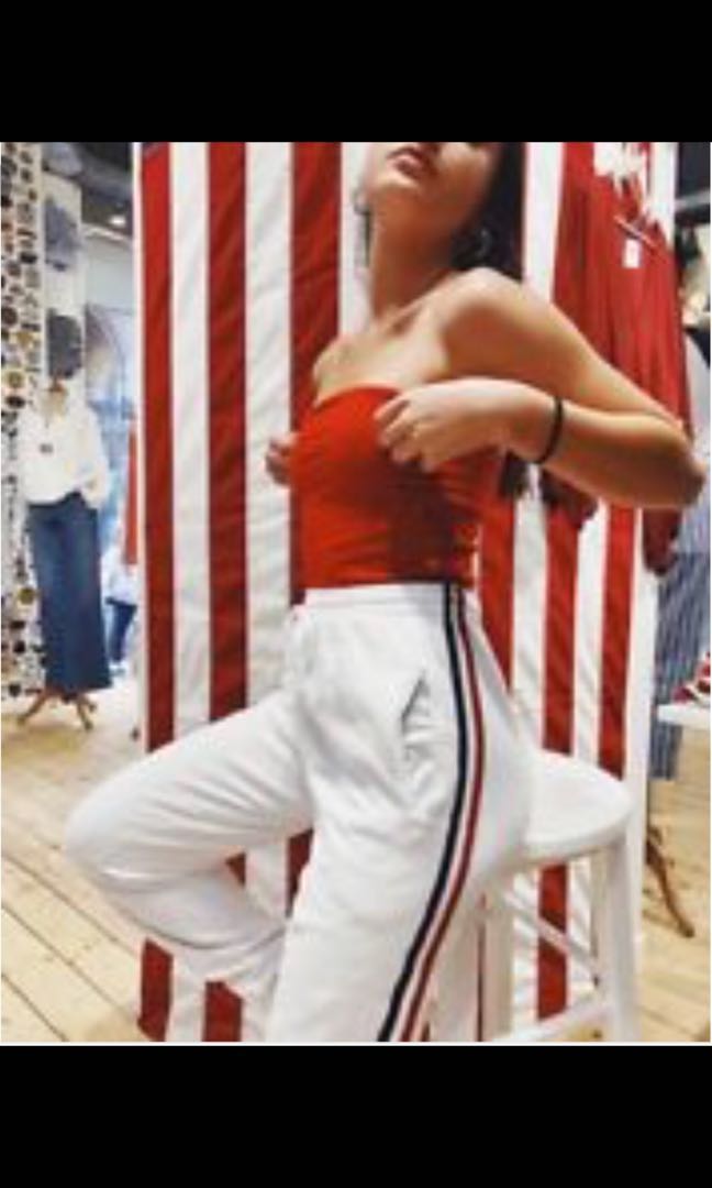 brandy melville white sweatpants red stripe