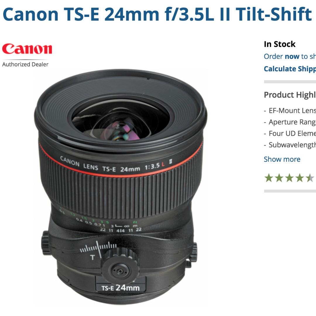 Canon Ts E 24mm F 3 5l Ii Tilt Shift Lens Photography Lenses On Carousell
