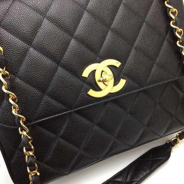 Chanel 超特大天價24k 金扣金鏈牛皮斜咩袋30cm, 名牌, 手袋及銀包